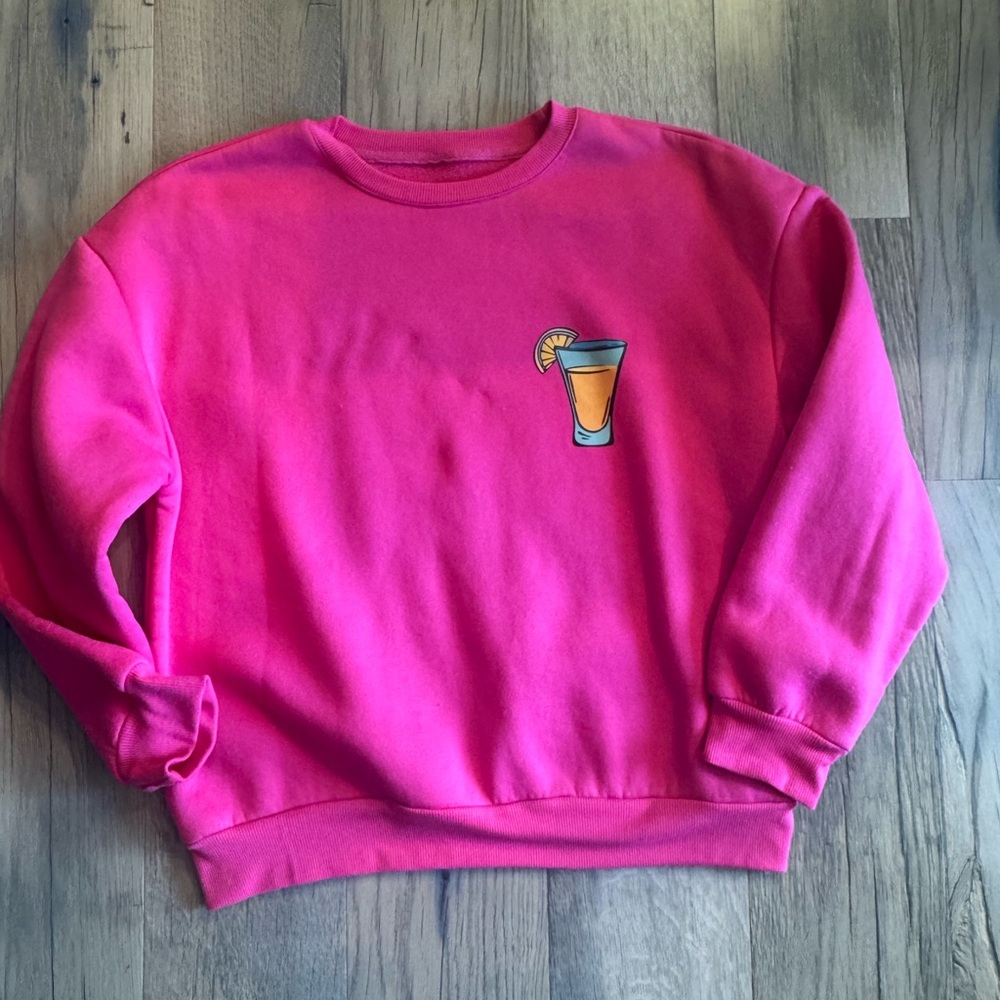 SHEIN Pink Cropped Sweatshirt with Crew Neck